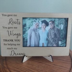 Personalized Thank you graduation picture frame gift for mom, dad, grandmother, grandfather or mentor.  Custom laser cut wood photo frame