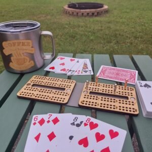 Travel Cribbage Board, Laser Cut Folding Game with Leatherette Cover & 15 Design Choices, Portable Peg Board for Camping, RV, and Game Night