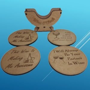 Wine Enthusiast Wooden Coasters set 1 Laser Engraved with Coaster Holder, Humorous Sayings, Great for Housewarming Gifts and Wine Lovers