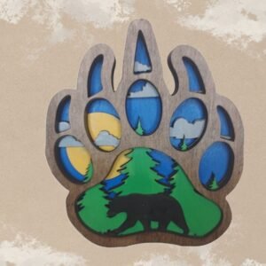 Bear paw wildlife nature 3d layer art. Lodge or cabin decor Gift for nature lover, hunting, outdoors man or housewarming gift up north home