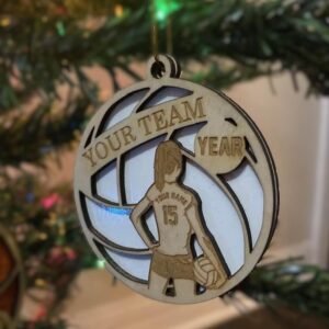 Sport Team Christmas Tree Ornament, Personalized, Senior Homecoming Gift, Laser-engraved wood hanging decor, Football Basketball Volleyball