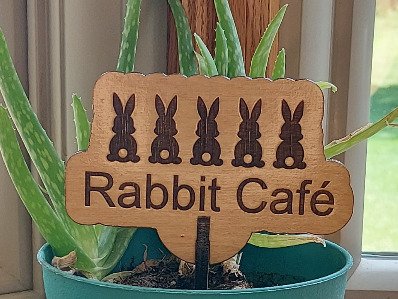 Rabbit Cafe Garden and Flower Pot Signs. Stake Marker, Funny Gift for Plant Lover, Outdoor Decor, Laser Cut Flowerpot sign