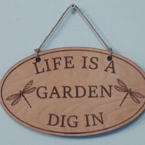 Wooden garden theme Sign with Dragonflies, Garden Décor, Outdoor Patio Sign, Inspirational saying, gardener gift for plant lovers