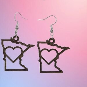 Minnesota Heart Themed Earrings, Hypoallergenic, laser cut stained, simple statement dangle jewelry, Lightweight Dainty Earrings