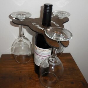 Engraved Wood Wine Caddy: Funny Saying, Wine Glass Holder