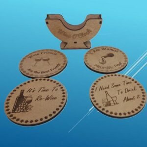 Wine Enthusiast Wooden Coasters Laser Engraved with Coaster Holder, Humorous Sayings, Great for Housewarming Gifts and Wine Lovers
