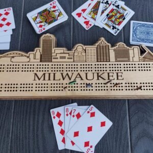 Milwaukee cribbage board, unique gift for Milwaukee lover. Custom themed pegs. Great for game night or wall art