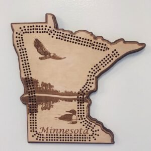 Minnesota cribbage board, laser cut wood in Minnesota shape, game board, and wall display and in one. Midwestern family game and gift