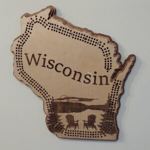 Wisconsin cribbage board, laser cut wood in Wisconsin shape, game board, and wall display and in one. Midwestern family game and gift.