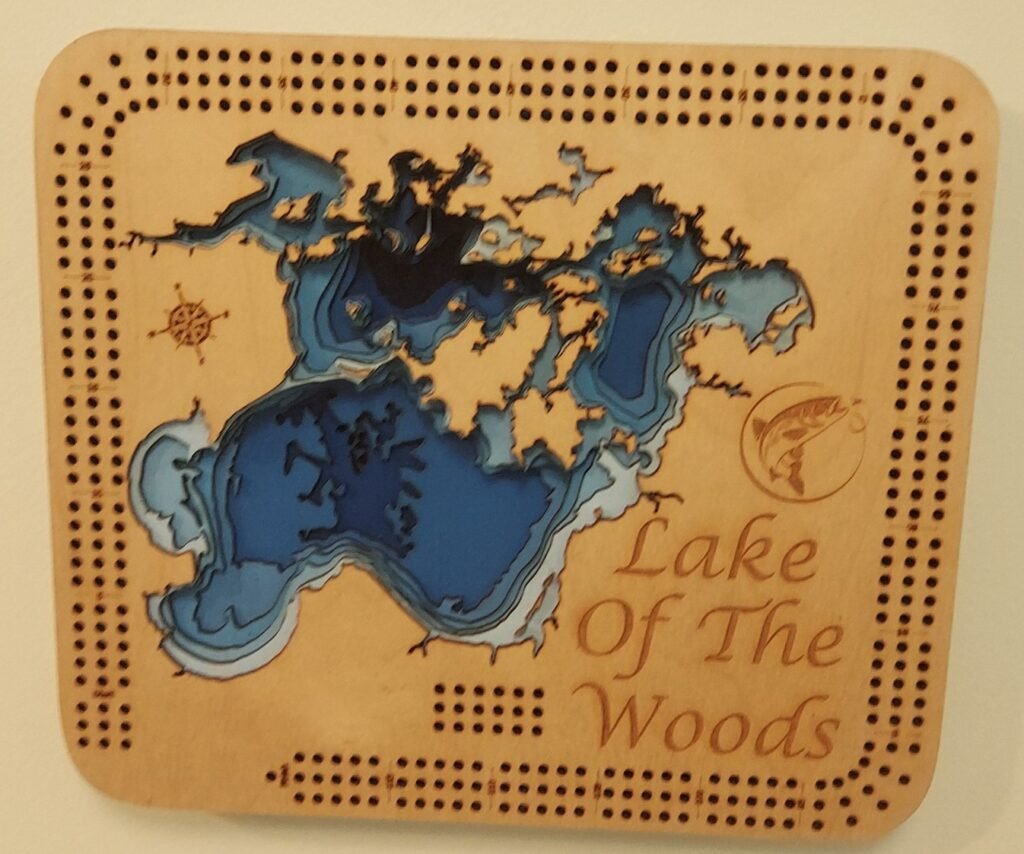 Lake of The Woods Cribbage Board, Custom Lake Depth Cribbage board
