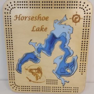 Horseshoe Lake Cribbage Board, Custom Lake Depth Cribbage board